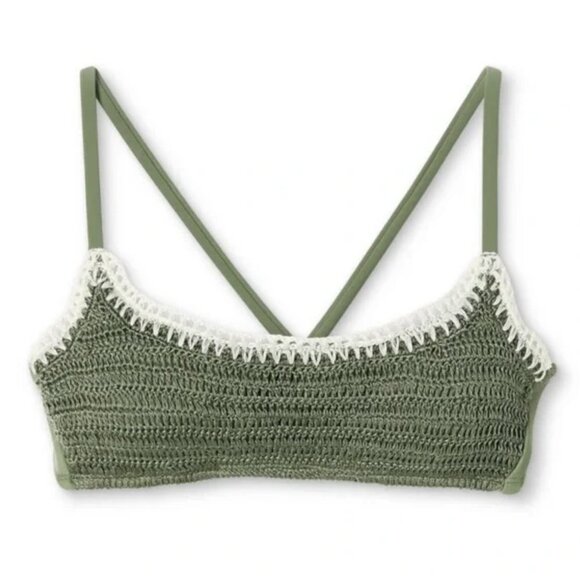 XHILARATION Juniors' Crochet Bralette Bikini Top Sage Green Sz S - Picture 1 of 5